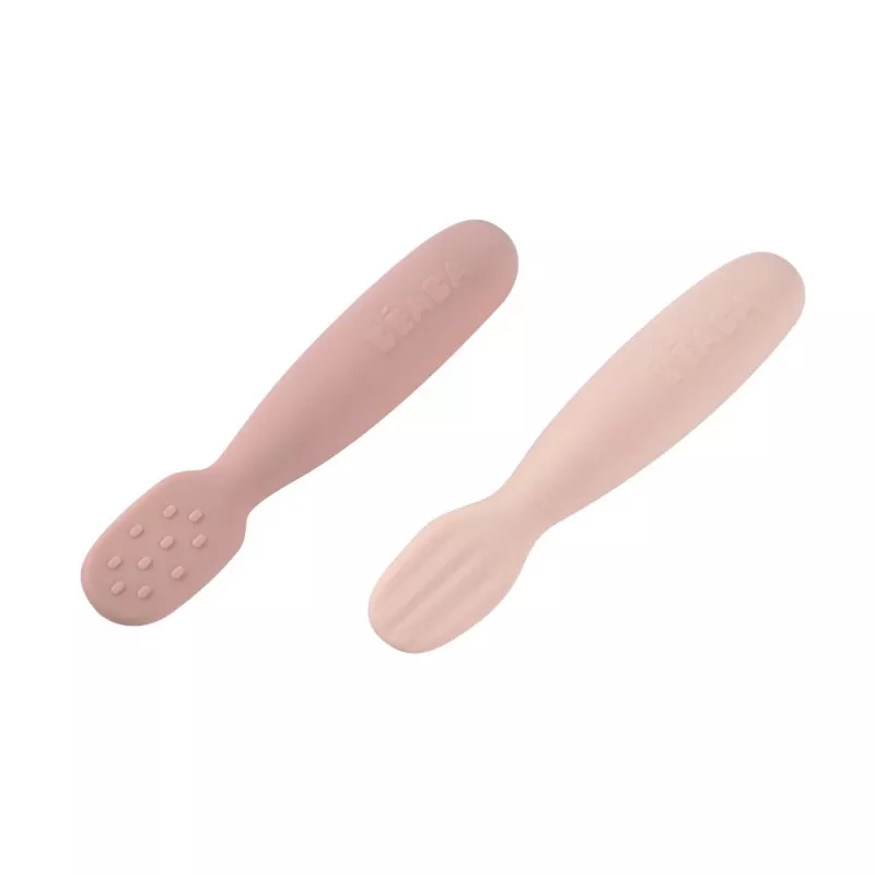 Set de 2 cucharas de primeras comidas y mordedores de silicona Beaba Cotton Candy/Sorbet