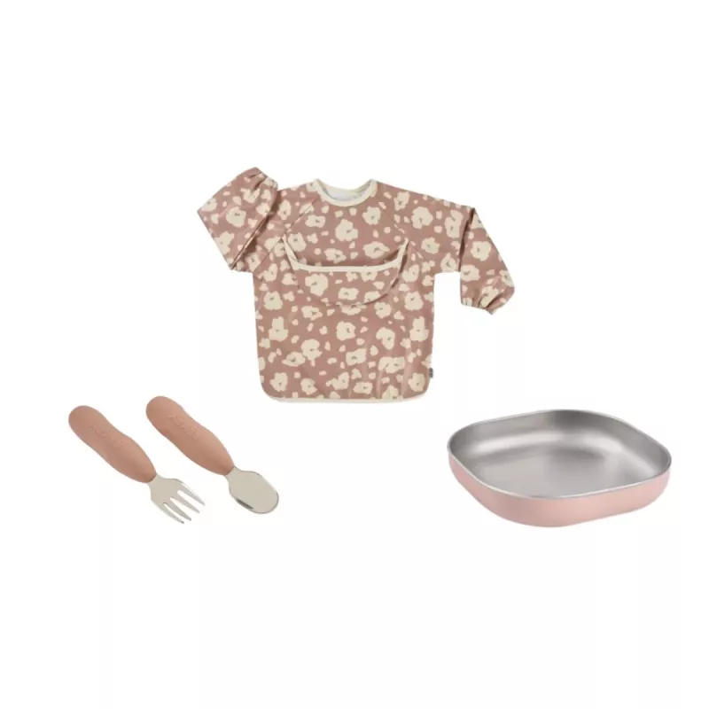 Set de regalo 3 en 1 Beaba First Meals (plato, cubiertos, babero) Savannah Bloom