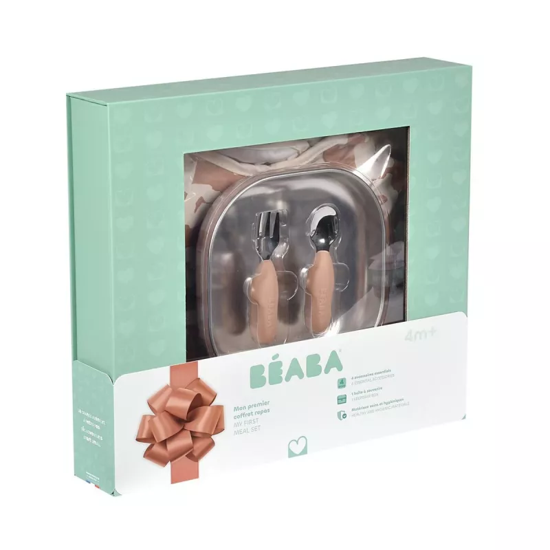 Set de regalo 3 en 1 Beaba First Meals (plato, cubiertos, babero) Savannah Bloom