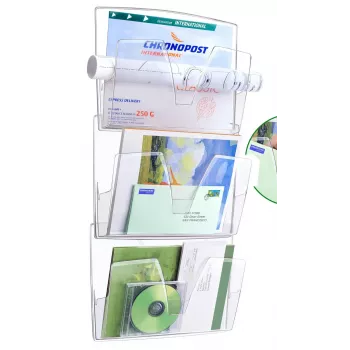 CEP Office Solution Expositor de folletos de pared transparente DIN A4 3 compartimentos