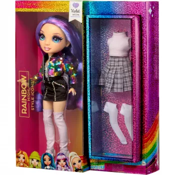 MGA Rainbow High Violet Willow muñeca de moda con 2 conjuntos y accesorios