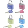 Candado de llave de aluminio macizo Master Lock 9120EURQCOLNOP 20 mm pack de 4 colores surtidos azul verde rosa violeta