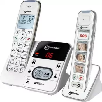 Geemarc PACK Mobility 295 Teléfono inalámbrico para personas mayores con contestador automático, teclas de marcación con foto, pantalla retroiluminada, Blanco