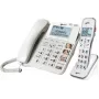 Geemarc DECT595 COMBI Teléfono para personas mayores con cable con contestador automático, manos libres, señalización óptica de llamada, compatible con audífonos, incluye emisor de emergencia (DECT595_COMBI_WH_VDE)