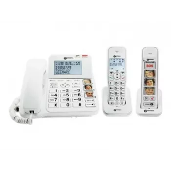 Geemarc Pack SENIOR 295 Teléfono para personas mayores con cable e inalámbrico con contestador automático, teclas con foto, auricular inalámbrico con pantalla iluminada, Blanco