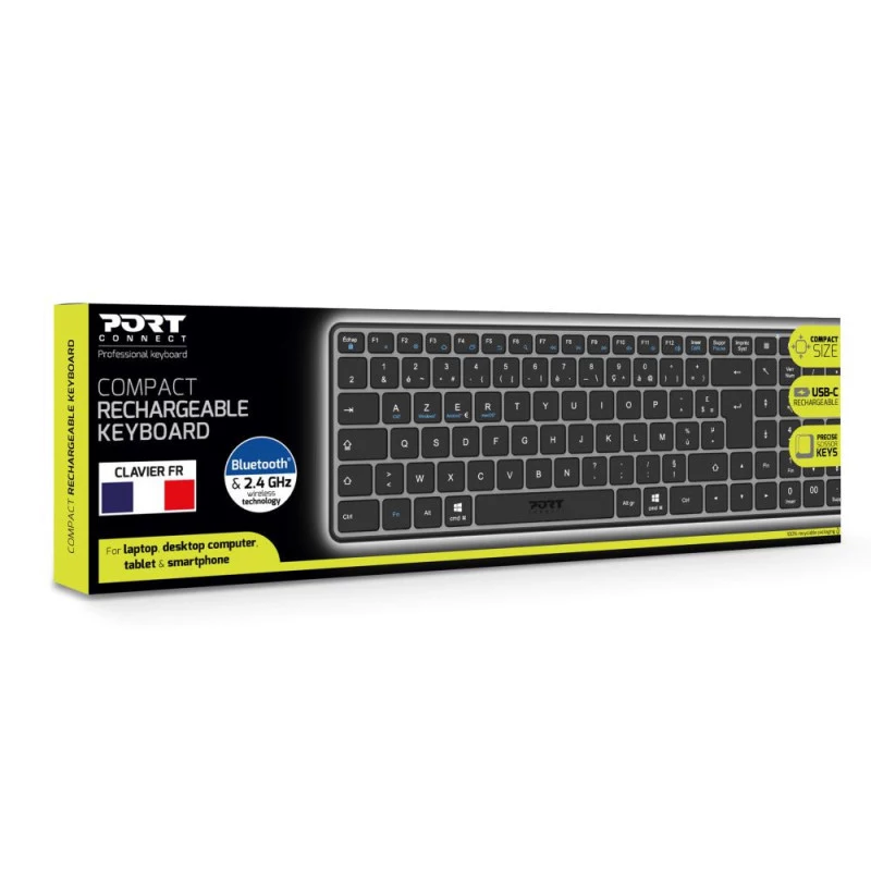 PORT Designs FR - teclado Compact Pro recargable Bluetooth AZERTY negro