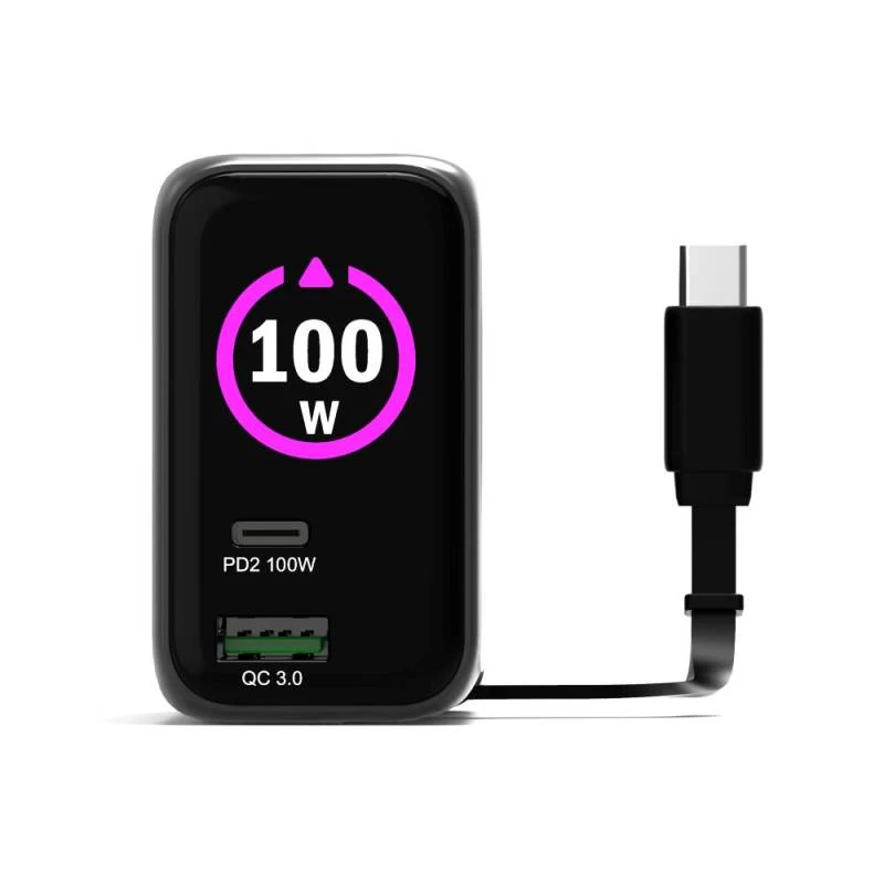 PORT Designs cargador de pared Type-C PD 100W GaN OLED PD 3.0 cable Type-C retráctil - EU