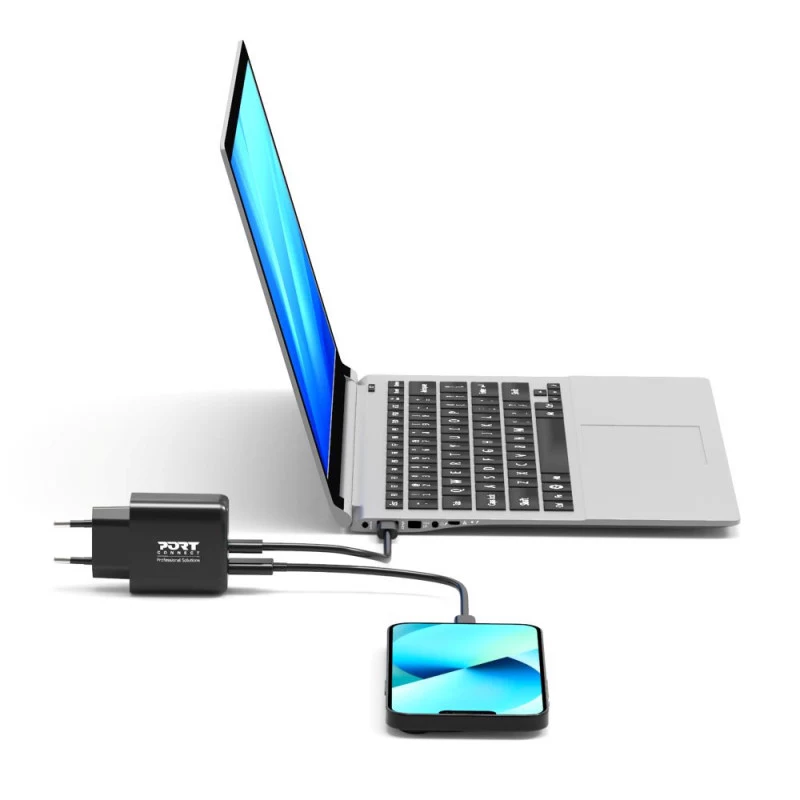 PORT Designs Adaptador GaN USB-C/A de 2 puertos 4 en 1 cargador 65W Negro