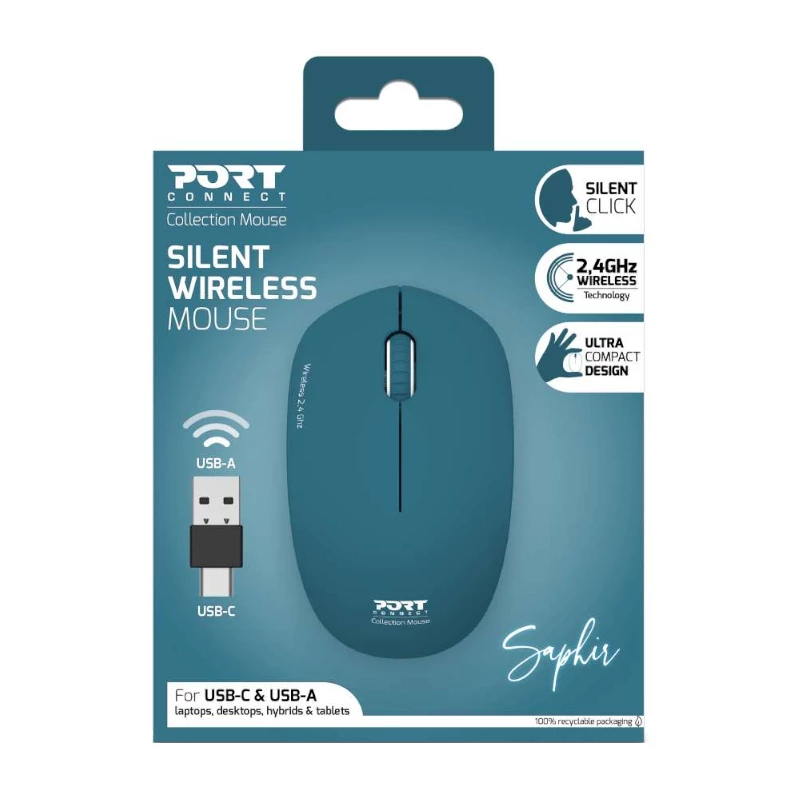 PORT Designs 900545 ratón óptico RF inalámbrico ambidiestro 1600 DPI Azul