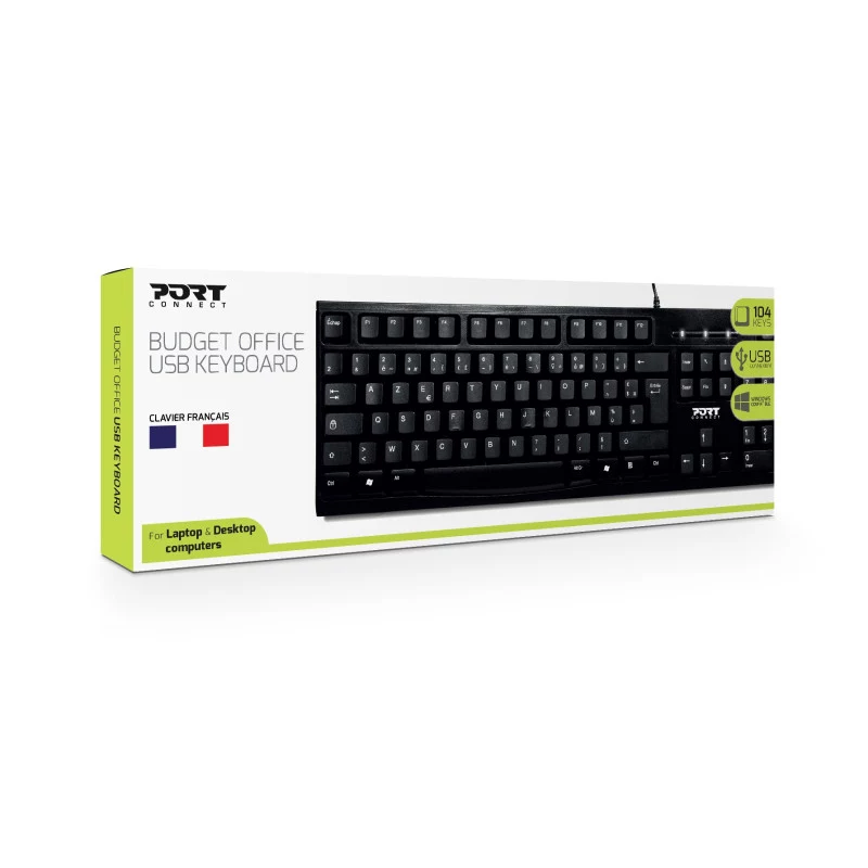 PORT Designs PORT OFFICE teclado - USB - AZERTY - Distribución francesa - Negro