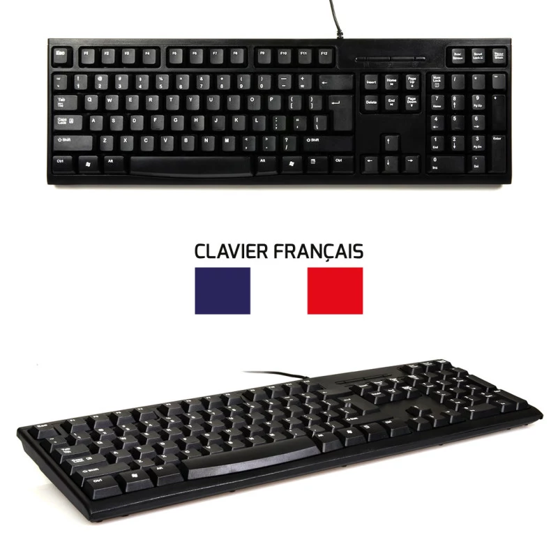 PORT Designs 900900 Conjunto de teclado y ratón USB con cable de tamaño completo, distribución AZERTY, Negro