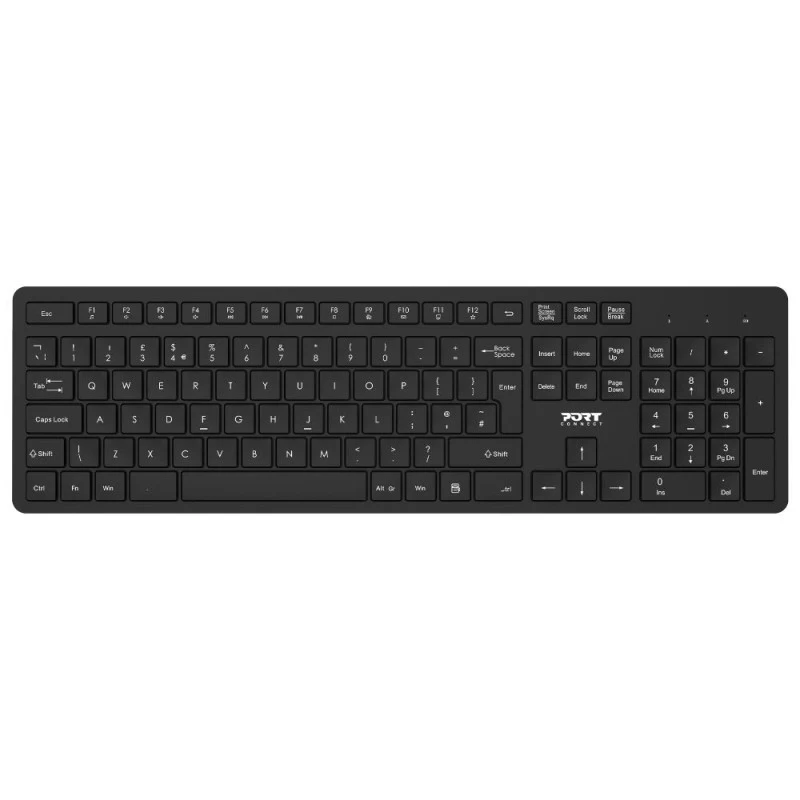 PORT Designs 900904 Conjunto de teclado y ratón inalámbrico de tamaño completo - AZERTY - Negro