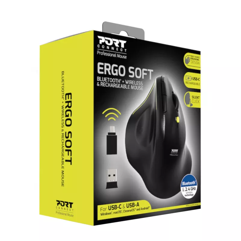 PORT Designs ERGO ratón inalámbrico Bluetooth recargable 2,4 GHz - 1600 DPI
