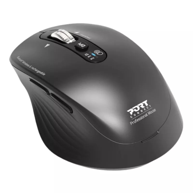 PORT Designs PORT Connect Professional BUSINESS ratón inalámbrico recargable - Óptico - 6 botones - 2,4 GHz, Bluetooth - Receptor USB - Negro