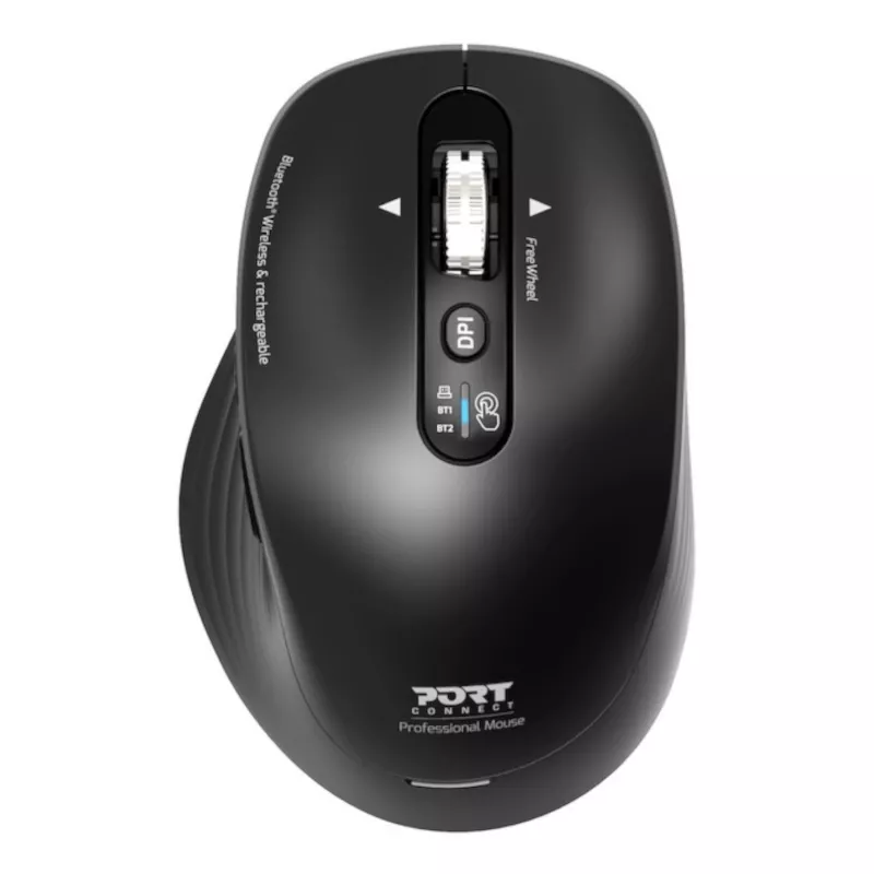 PORT Designs PORT Connect Professional BUSINESS ratón inalámbrico recargable - Óptico - 6 botones - 2,4 GHz, Bluetooth - Receptor USB - Negro