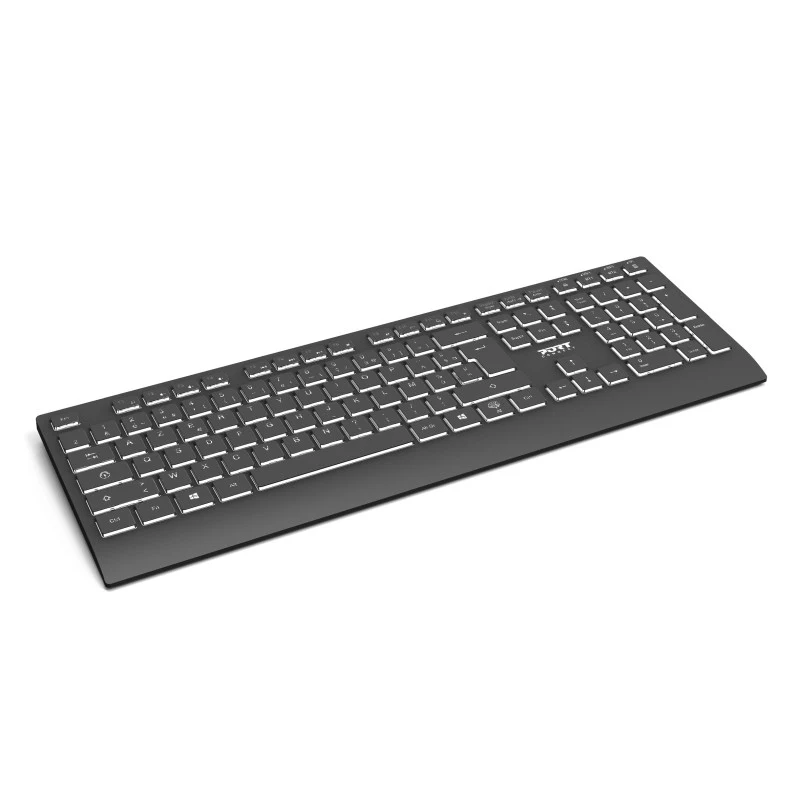 PORT Designs Teclado inalámbrico recargable iluminado - Distribución francesa AZERTY - Negro