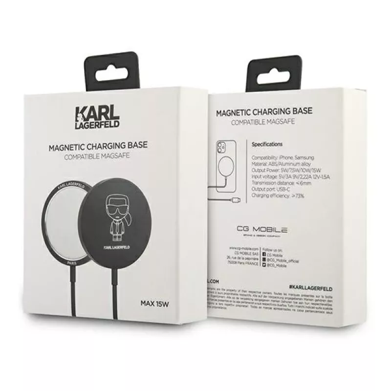 Karl Lagerfeld cargador inalámbrico compatible con MagSafe 15W negro
