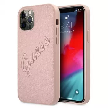 Guess GUHCP12LRSAVSRG Funda rígida Saffiano Vintage Script para Apple iPhone 12 Pro Max, Rosa