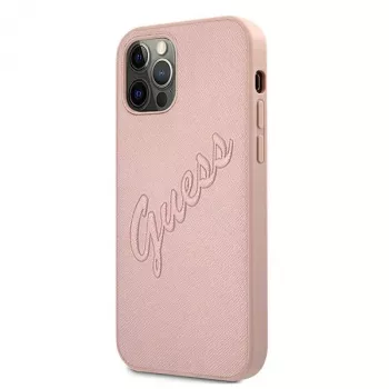 Guess GUHCP12LRSAVSRG Funda rígida Saffiano Vintage Script para Apple iPhone 12 Pro Max, Rosa