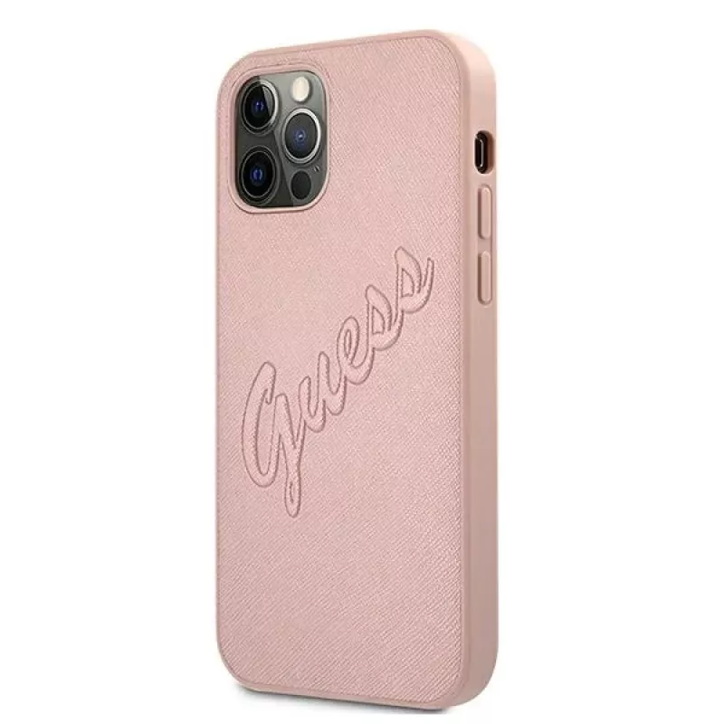 Guess GUHCP12LRSAVSRG Funda rígida Saffiano Vintage Script para Apple iPhone 12 Pro Max, Rosa