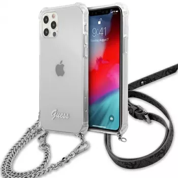 Guess GUHCP12LKC4GSSI funda rígida transparente con cadena plateada para iPhone 12 Pro Max 6,7 inch - colección 4G