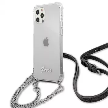 Guess GUHCP12LKC4GSSI funda rígida transparente con cadena plateada para iPhone 12 Pro Max 6,7 inch - colección 4G