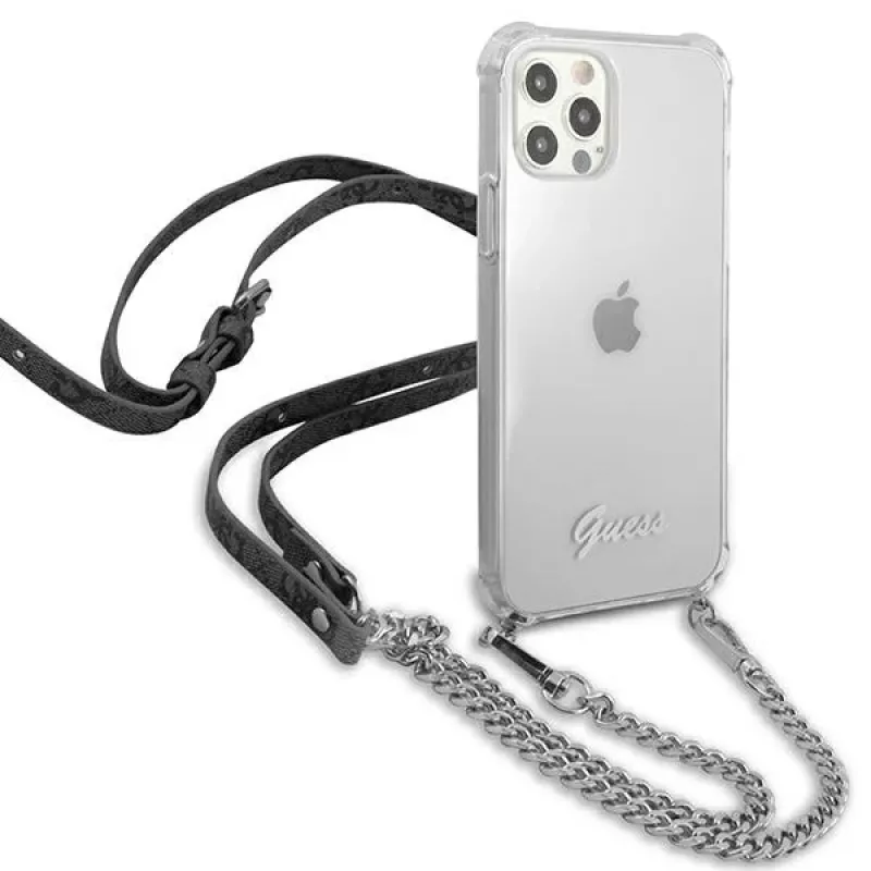 Guess GUHCP12LKC4GSSI funda rígida transparente con cadena plateada para iPhone 12 Pro Max 6,7