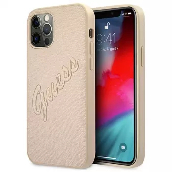 Guess funda rígida Saffiano Vintage Script para Apple iPhone 12 Pro Max 6,7 inch - dorada