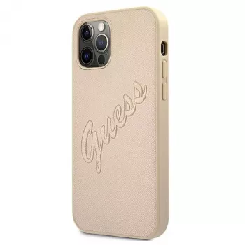 Guess funda rígida Saffiano Vintage Script para Apple iPhone 12 Pro Max 6,7 inch - dorada