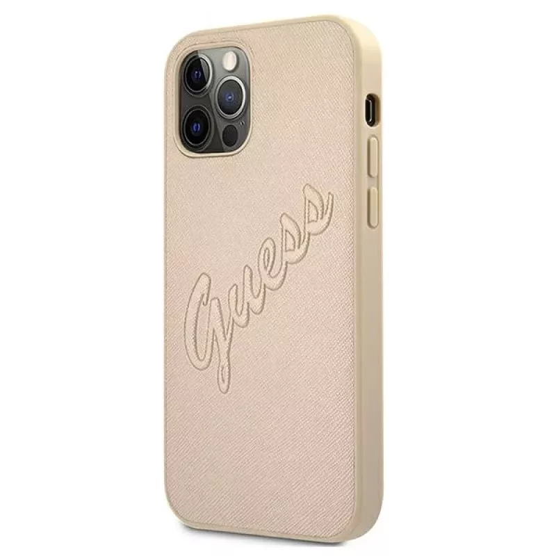 Guess funda rígida Saffiano Vintage Script para Apple iPhone 12 Pro Max 6,7