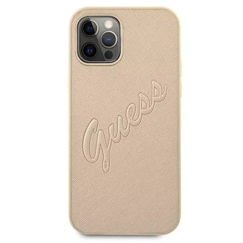 Guess funda rígida Saffiano Vintage Script para Apple iPhone 12 Pro Max 6,7