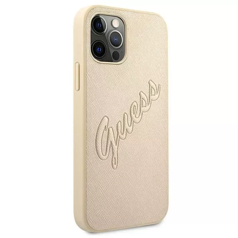 Guess funda rígida Saffiano Vintage Script para Apple iPhone 12 Pro Max 6,7