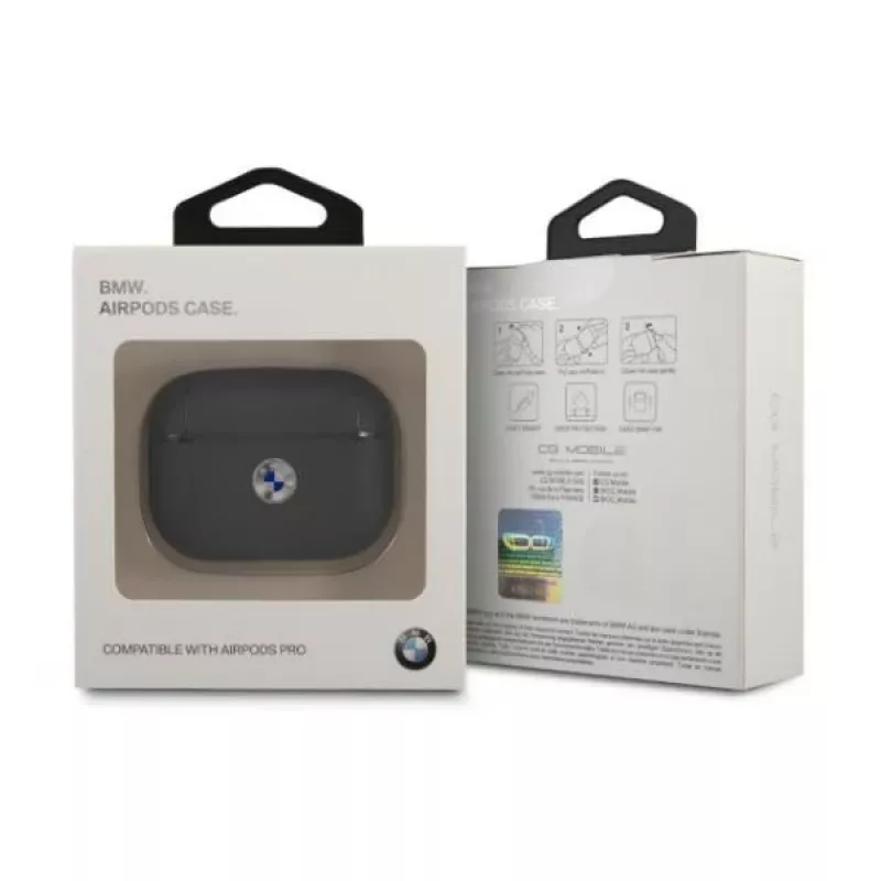 BMW AirPods Pro funda azul marino de piel auténtica logotipo plateado