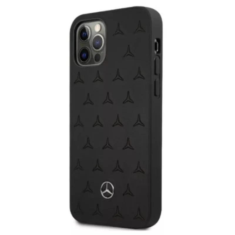 Mercedes-Benz funda rígida de piel Stars Pattern negra para iPhone 12 Pro Max 6,7