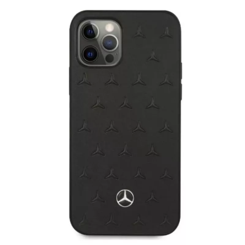 Mercedes-Benz funda rígida de piel Stars Pattern negra para iPhone 12 Pro Max 6,7