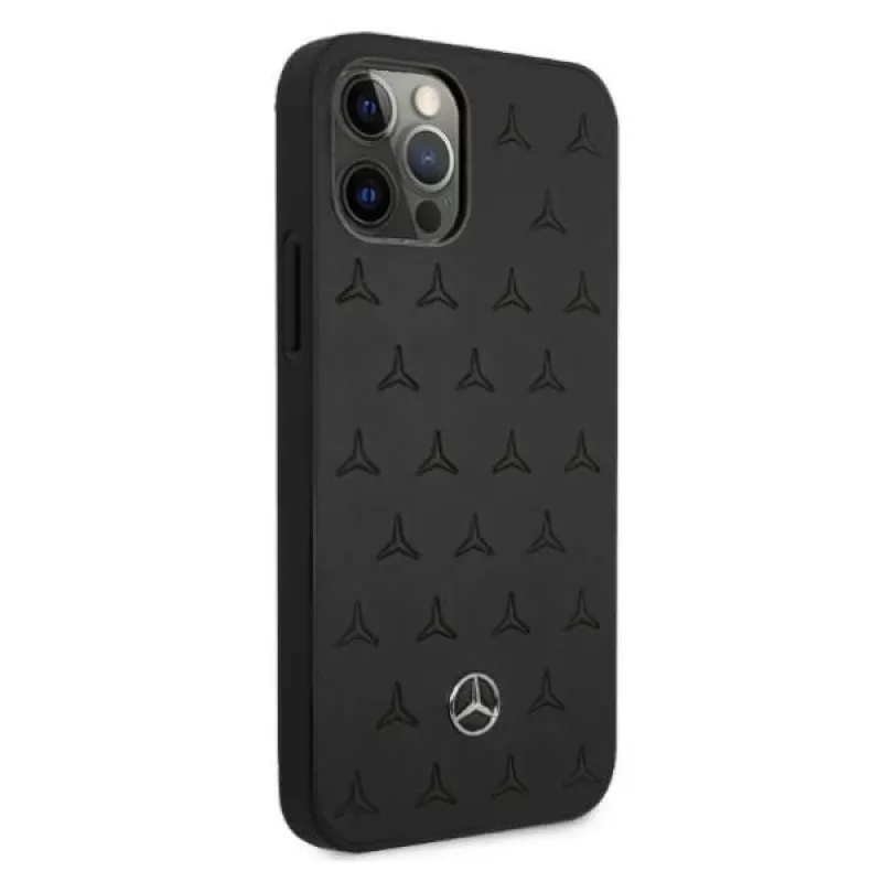 Mercedes-Benz funda rígida de piel Stars Pattern negra para iPhone 12 Pro Max 6,7