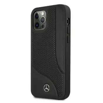 Mercedes-Benz funda rígida de piel negra con perforaciones para iPhone 12 Pro Max 6,7