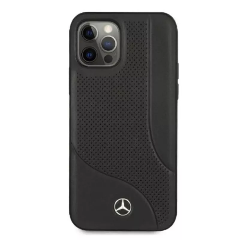 Mercedes-Benz funda rígida de piel negra con perforaciones para iPhone 12 Pro Max 6,7