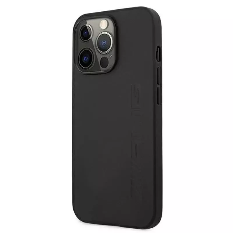 AMG AMHCP13LDOLBK funda rígida de piel auténtica Hot Stamped negra para iPhone 13 Pro