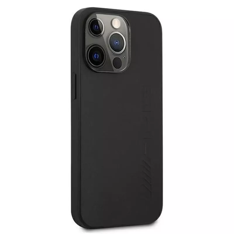 AMG AMHCP13LDOLBK funda rígida de piel auténtica Hot Stamped negra para iPhone 13 Pro
