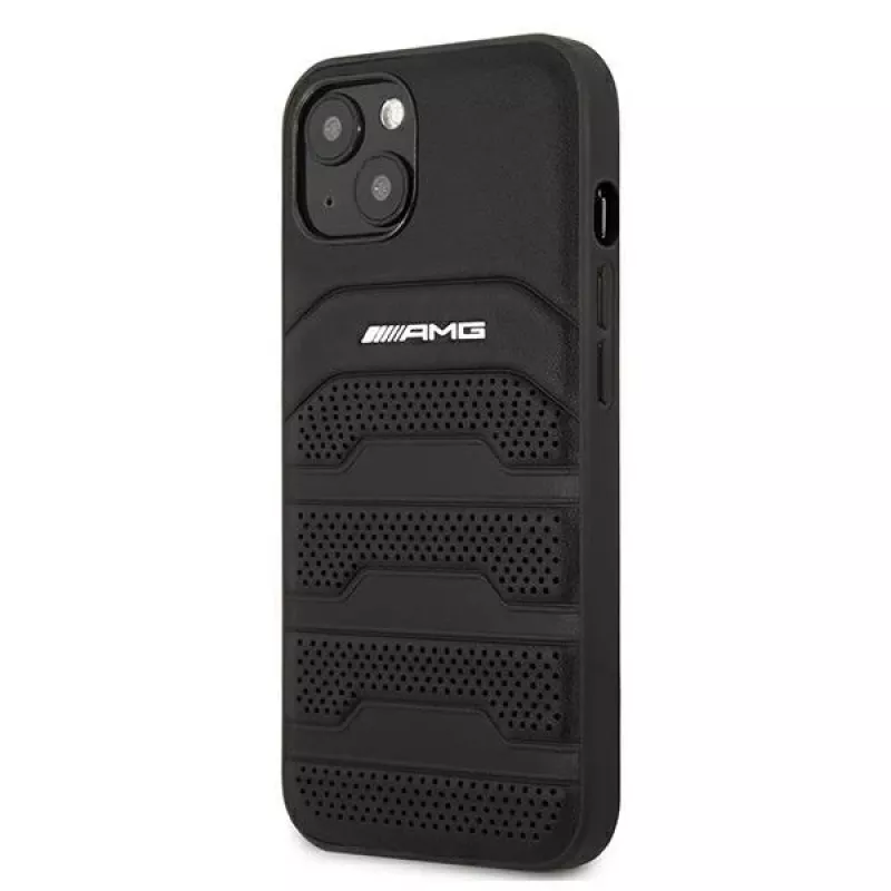 AMG AMHCP13SGSEBK funda rígida de piel negra con líneas en relieve para iPhone 13 Mini 5,4
