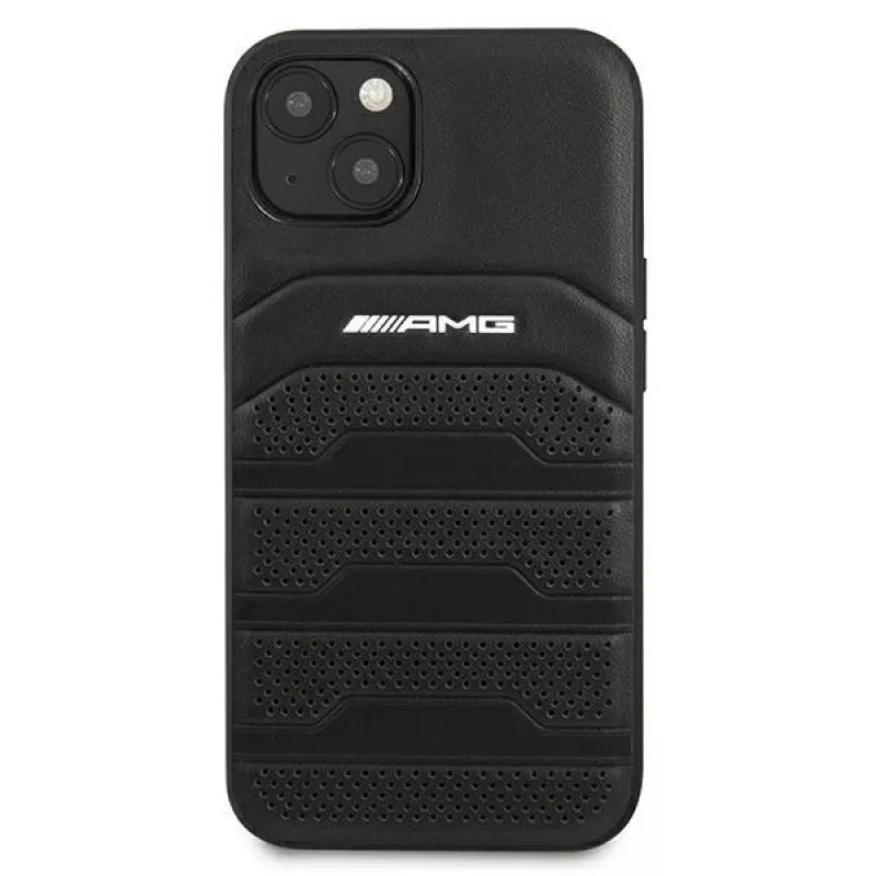 AMG AMHCP13SGSEBK funda rígida de piel negra con líneas en relieve para iPhone 13 Mini 5,4