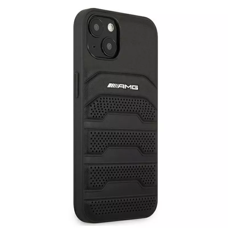 AMG AMHCP13SGSEBK funda rígida de piel negra con líneas en relieve para iPhone 13 Mini 5,4
