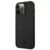 Mercedes-Benz MEHCP13LMBLBK funda rígida de piel negra Meshed Metal Logo para iPhone 13 Pro /13 6,1