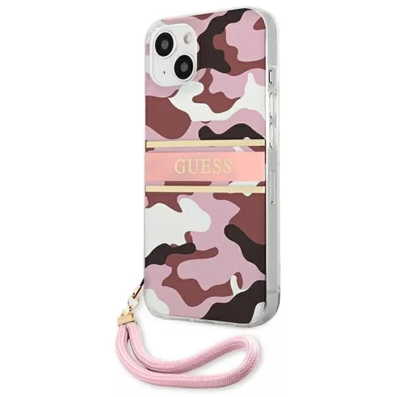 Guess GUHCP13MKCABPI funda rígida rosa Camo Strap Collection para iPhone 13 / 14 / 15 6,1