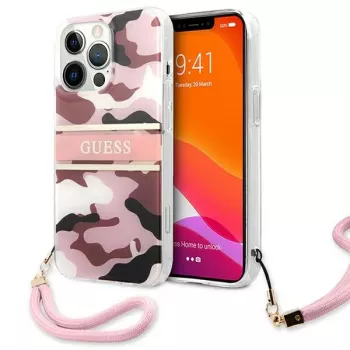 Guess funda rígida Camo Strap Collection para Apple iPhone 13 Pro / iPhone 13, rosa
