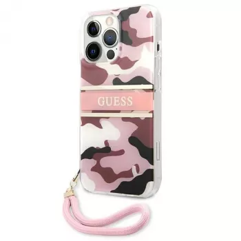 Guess funda rígida Camo Strap Collection para Apple iPhone 13 Pro / iPhone 13, rosa