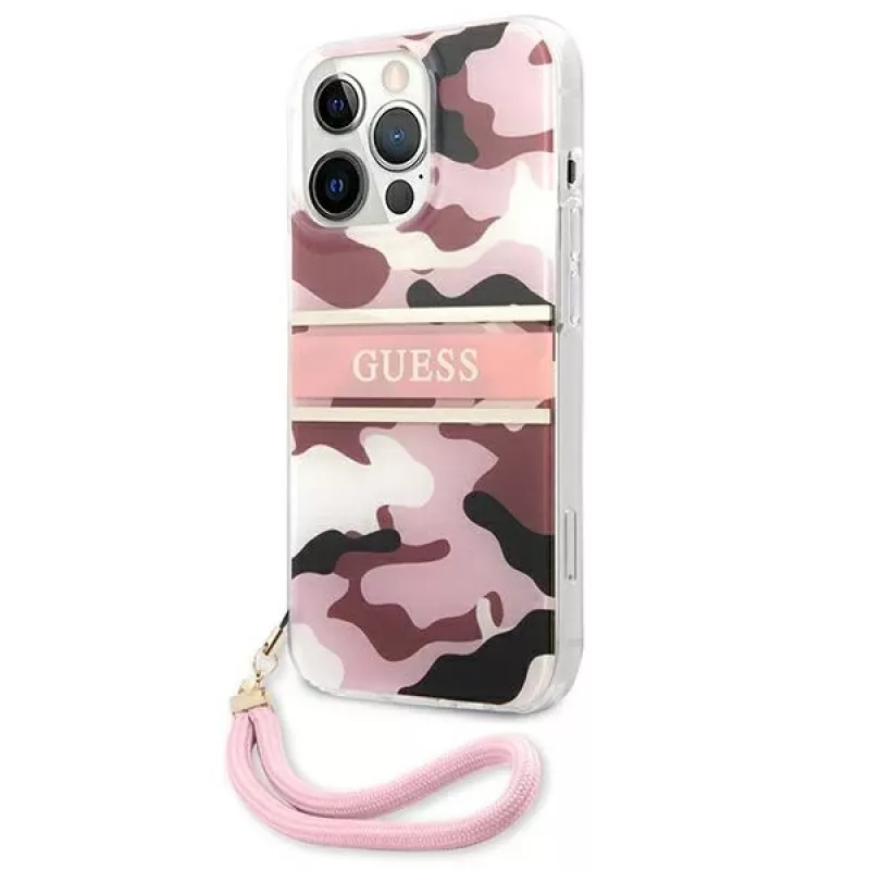 Guess funda rígida Camo Strap Collection para Apple iPhone 13 Pro / iPhone 13, rosa