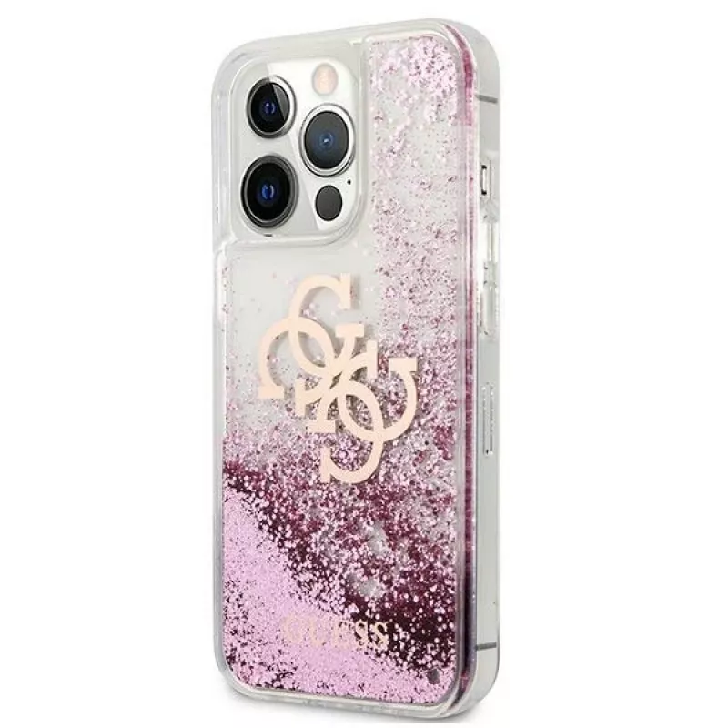 Guess GUHCP13XLG4GPI funda rígida rosa Liquid Glitter 4G Big para Apple iPhone 13 Pro Max 6,7
