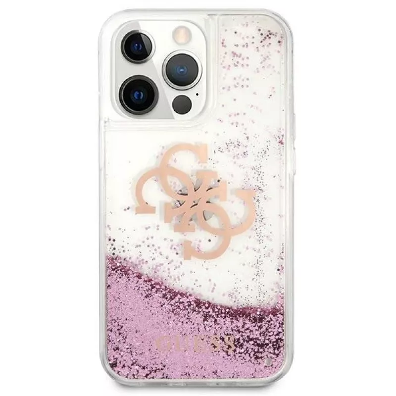Guess GUHCP13XLG4GPI funda rígida rosa Liquid Glitter 4G Big para Apple iPhone 13 Pro Max 6,7